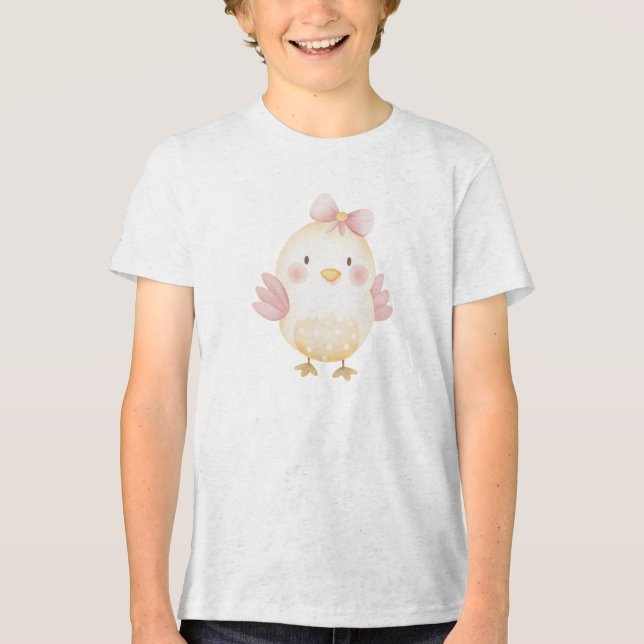 Cute Baby Chick with Pink Bow Illustration Tri-Blend Shirt (Vorderseite)