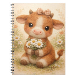 Cute Baby Cow with Daisies – Whimsical Farm Notizblock