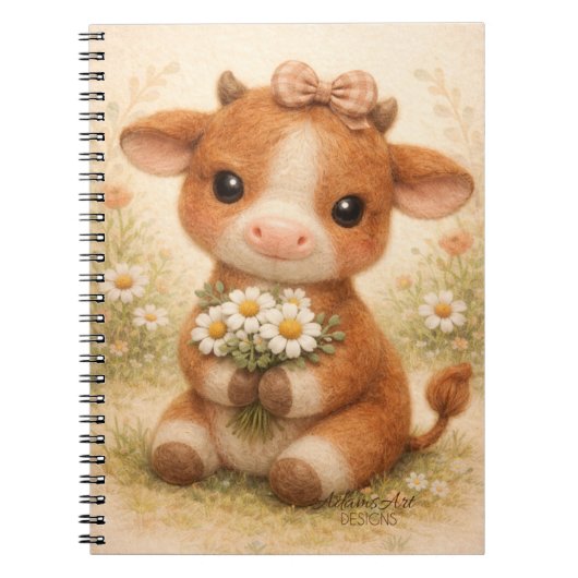 Cute Baby Cow with Daisies – Whimsical Farm Notizblock (Vorderseite)