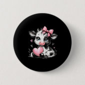 Cute Baby Cow With Nk Coquette Bow Holding Heart Button (Vorderseite)