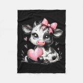 Cute Baby Cow With Nk Coquette Bow Holding Heart Fleecedecke (Vorderseite)