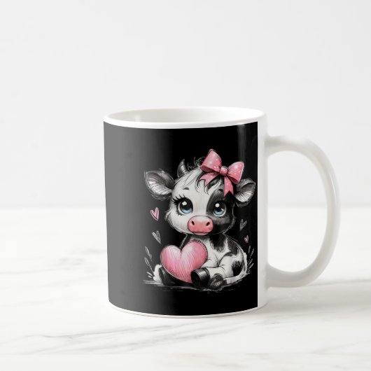 Cute Baby Cow With Nk Coquette Bow Holding Heart  Kaffeetasse (Rechts)