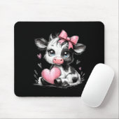 Cute Baby Cow With Nk Coquette Bow Holding Heart Mousepad (Mit Mouse)