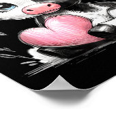 Cute Baby Cow With Nk Coquette Bow Holding Heart Poster (Ecke)