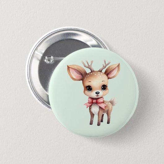 Cute Baby Deer Cartoon Illustration Button (Vorne & Hinten)