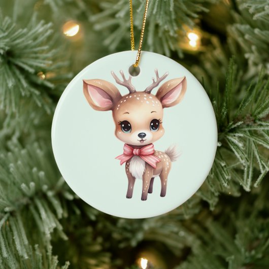 Cute Baby Deer Cartoon Illustration Keramik Ornament (Baum)