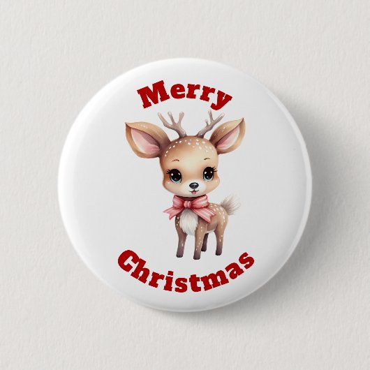Cute Baby Deer Cartoon Merry Christmas Button (Vorderseite)