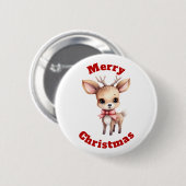 Cute Baby Deer Cartoon Merry Christmas Button (Vorne & Hinten)