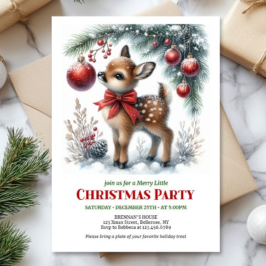 Cute baby deer Christmas kids invitation editable  Einladung