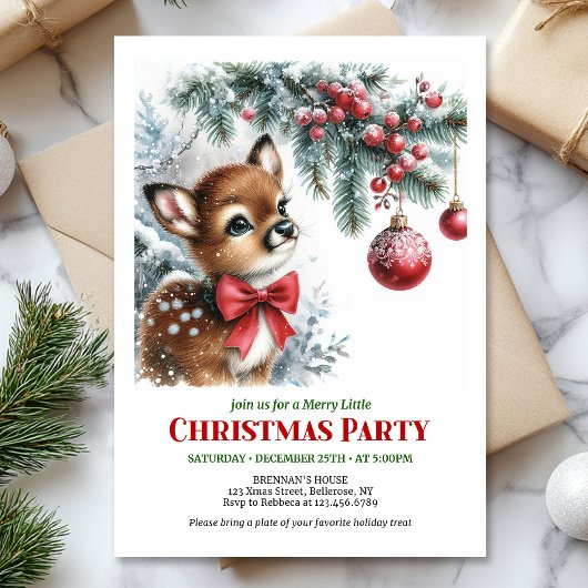 Cute baby deer Christmas kids invitation printable Einladung