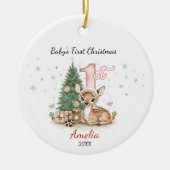 Cute baby deer first Christmas pink personalized Keramik Ornament (Vorne)