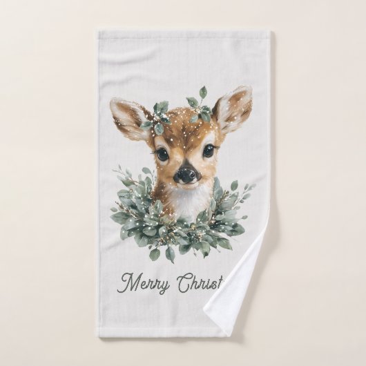 Cute Baby Deer Merry Christmas – Watercolor Fawn  Badhandtuch Set (Handtuch)