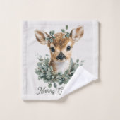 Cute Baby Deer Merry Christmas – Watercolor Fawn  Badhandtuch Set (Waschlappen)