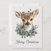 Cute Baby Deer Merry Christmas – Watercolor Fawn Einladung (Vorderseite)