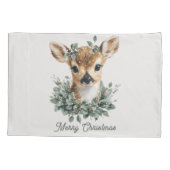 Cute Baby Deer Merry Christmas – Watercolor Fawn  Kissenbezug (Rückseite)