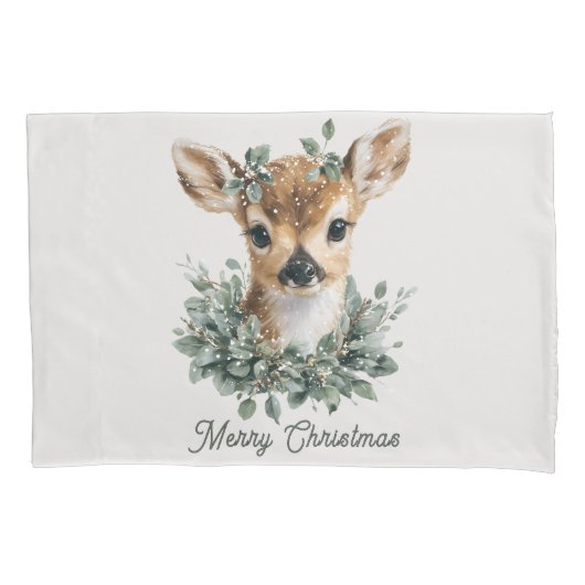 Cute Baby Deer Merry Christmas – Watercolor Fawn  Kissenbezug (Vorderseite)
