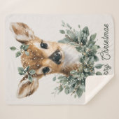 Cute Baby Deer Merry Christmas – Watercolor Fawn Sherpadecke (Vorderseite (Horizontal))