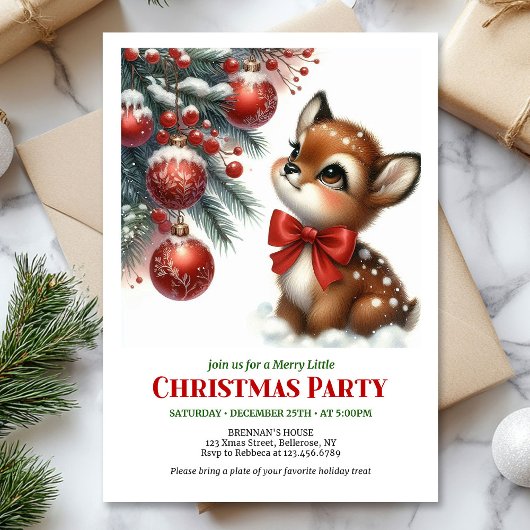 Cute baby deer watercolor Christmas invitation Einladung
