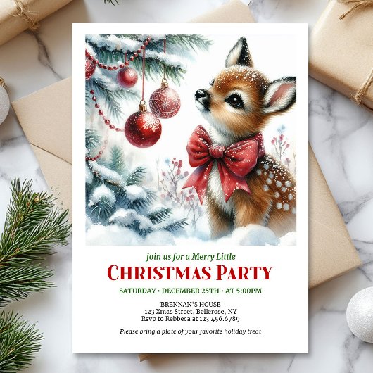 Cute baby deer winter scene Christmas party invite Einladung