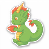 Cute Baby Dragon Holding Cup Aufkleber (Vorderseite)