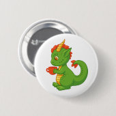 Cute Baby Dragon Holding Cup Button (Vorne & Hinten)