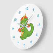Cute Baby Dragon Holding Cup Große Wanduhr (Winkel)