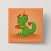Cute Baby Dragon Holding Cup on Orange Button (Vorderseite)