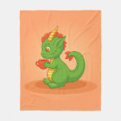 Cute Baby Dragon Holding Cup on Orange Fleecedecke (Vorderseite)