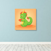 Cute Baby Dragon Holding Cup on Orange Leinwanddruck (Insitu (Holzboden))