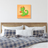 Cute Baby Dragon Holding Cup on Orange Leinwanddruck (Insitu (Schlafzimmer))