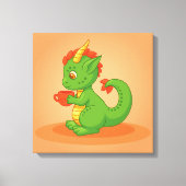 Cute Baby Dragon Holding Cup on Orange Leinwanddruck (Vorderseite)