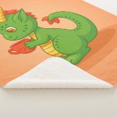 Cute Baby Dragon Holding Cup on Orange Sherpadecke (3/4)