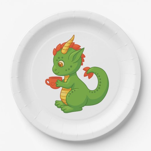 Cute Baby Dragon Holding Cup Pappteller (Vorderseite)