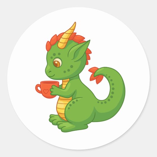 Cute Baby Dragon Holding Cup Runder Aufkleber (Vorderseite)