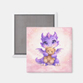 Cute Baby Dragon Hugging Teddy Bear Square Magnet (Vorderseite/Rückseite)