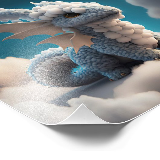 Cute Baby Dragon Made Of Clouds 1 - Midjourney Art Fotodruck (Ecke)