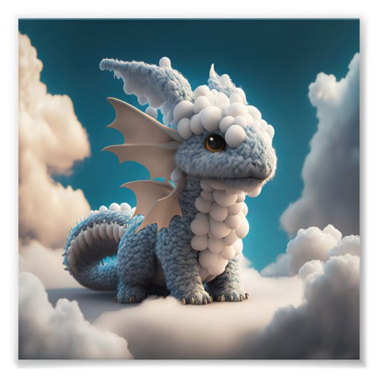 Cute Baby Dragon Made Of Clouds 1 - Midjourney Art Fotodruck (Vorne)