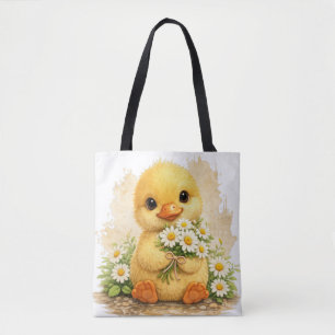 Cute Baby Duck Tote Bag with Daisies Tasche