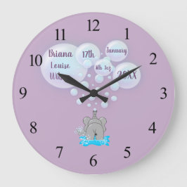 Cute Baby Elephant Blowing Bubbles Monogrammed Große Wanduhr