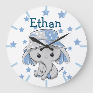 Cute Baby Elephant Boy Große Wanduhr