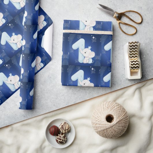 Cute Baby Elephant First Birthday Geschenkpapier (Kunsthandwerk)