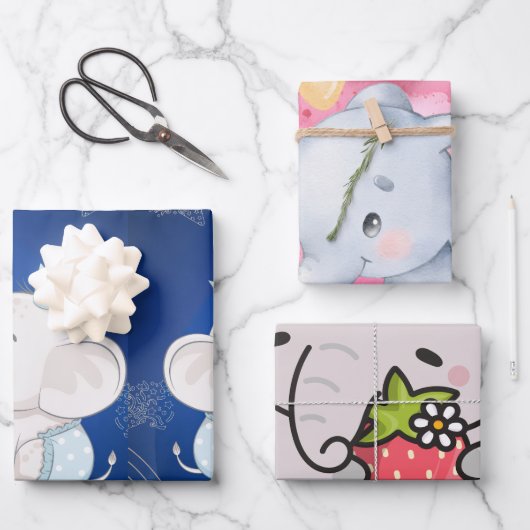 Cute Baby Elephant First Birthday Geschenkpapier Set (Vorderseite)