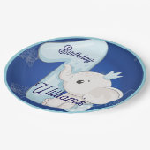 Cute Baby Elephant First Birthday Pappteller (Schrägansicht)