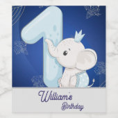 Cute Baby Elephant First Birthday Weinetikett (Einzelnes Label)