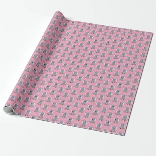 Cute baby elephant in pink for girls geschenkpapier (Ungerollt)