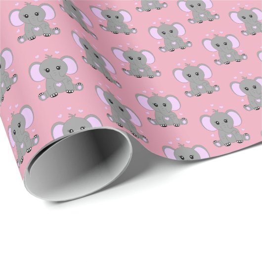 Cute baby elephant in pink for girls geschenkpapier (Rolleneckpunkt)