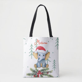 Cute Baby Elephant in Red Santa Hat Tasche