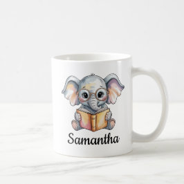Cute Baby Elephant Reading a Book Custom Kaffeetasse