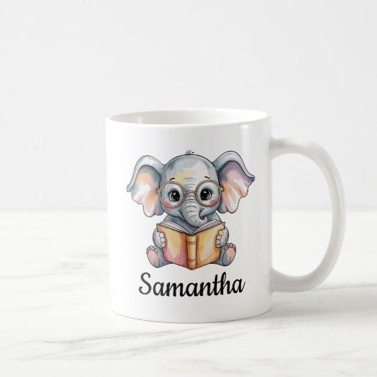 Cute Baby Elephant Reading a Book Custom Kaffeetasse (Rechts)