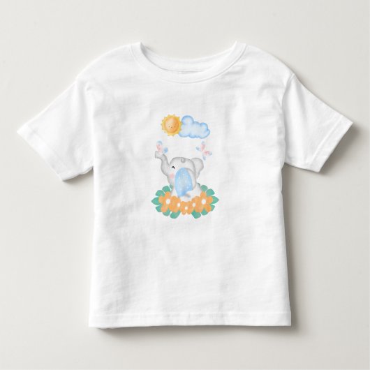 Cute Baby Elephant with orange flowers Kleinkind T-shirt (Vorderseite)